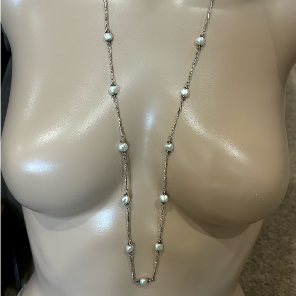 Sterling and pearl long necklace - Picture 2 of 6